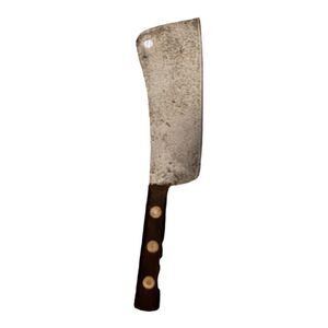 Vintage Antique Meat Cleaver w Wood Handle 3 Brass Pin 12 Inch